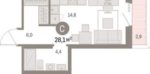 Студия квартира, вторичка, 28м2, 2/15 этаж