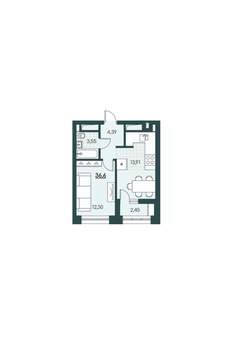 1-к квартира, вторичка, 37м2, 2/12 этаж