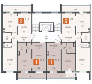 2-к квартира, сданный дом, 52м2, 8/10 этаж