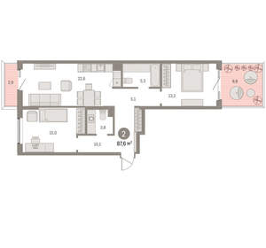 2-к квартира, вторичка, 88м2, 2/15 этаж
