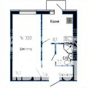 1-к квартира, вторичка, 34м2, 1/4 этаж