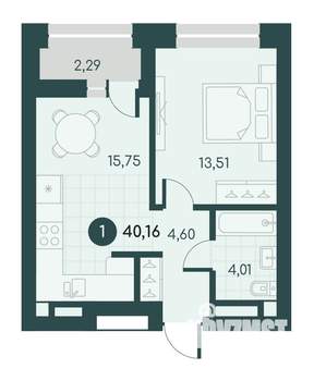 1-к квартира, вторичка, 40м2, 7/12 этаж