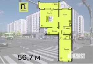 2-к квартира, строящийся дом, 57м2, 10/10 этаж