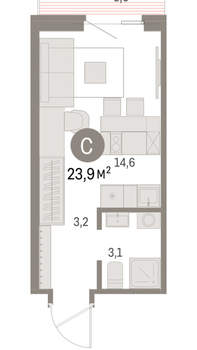 Студия квартира, вторичка, 24м2, 12/15 этаж