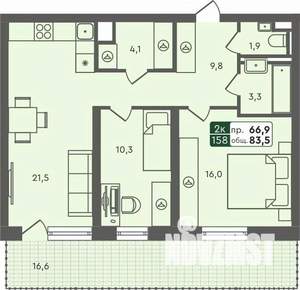 2-к квартира, строящийся дом, 84м2, 2/7 этаж