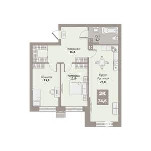 2-к квартира, вторичка, 75м2, 1/9 этаж