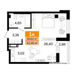 1-к квартира, вторичка, 42м2, 3/16 этаж