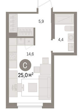 Студия квартира, вторичка, 25м2, 2/15 этаж