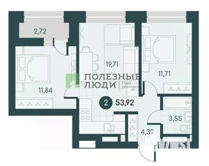2-к квартира, вторичка, 54м2, 8/12 этаж