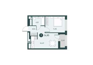 1-к квартира, вторичка, 37м2, 3/12 этаж