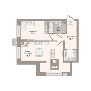 1-к квартира, вторичка, 53м2, 2/9 этаж