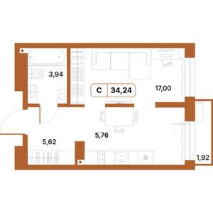 Студия квартира, строящийся дом, 34м2, 8/14 этаж