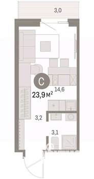 Студия квартира, вторичка, 24м2, 12/15 этаж
