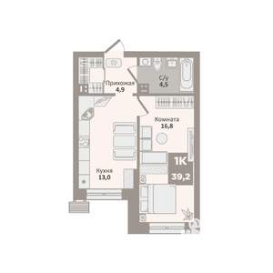 1-к квартира, вторичка, 39м2, 2/9 этаж