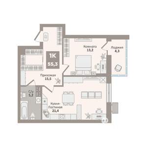 1-к квартира, вторичка, 55м2, 5/9 этаж