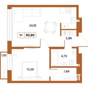 1-к квартира, строящийся дом, 51м2, 8/14 этаж