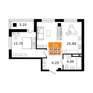 2-к квартира, вторичка, 51м2, 5/16 этаж