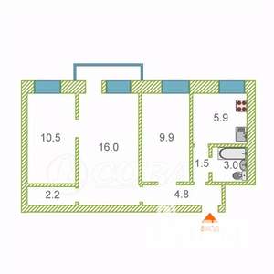 3-к квартира, вторичка, 53м2, 4/5 этаж