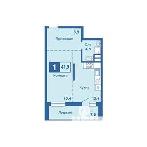 Студия квартира, сданный дом, 42м2, 6/15 этаж