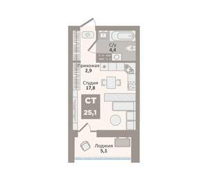 Студия квартира, вторичка, 25м2, 6/9 этаж