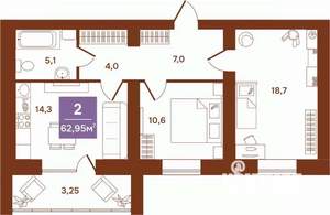 2-к квартира, строящийся дом, 63м2, 1/9 этаж