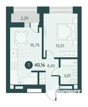 1-к квартира, вторичка, 40м2, 5/12 этаж