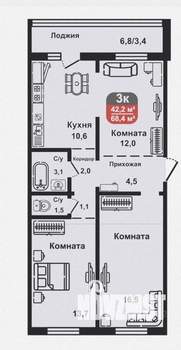 3-к квартира, вторичка, 68м2, 5/10 этаж