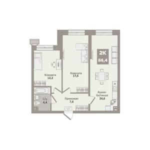 2-к квартира, вторичка, 66м2, 2/9 этаж