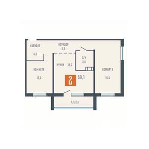 2-к квартира, вторичка, 59м2, 3/10 этаж