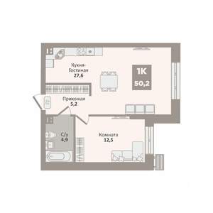 1-к квартира, вторичка, 50м2, 2/9 этаж