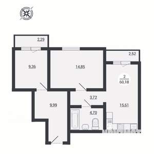 2-к квартира, строящийся дом, 60м2, 1/3 этаж