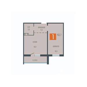 1-к квартира, вторичка, 44м2, 8/10 этаж