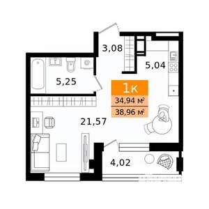 1-к квартира, вторичка, 39м2, 9/11 этаж