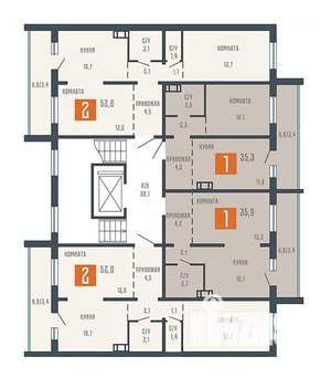 2-к квартира, вторичка, 52м2, 8/10 этаж