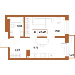 Студия квартира, строящийся дом, 34м2, 3/14 этаж