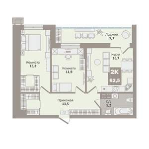 2-к квартира, вторичка, 63м2, 3/9 этаж