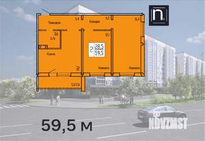 2-к квартира, строящийся дом, 60м2, 9/10 этаж