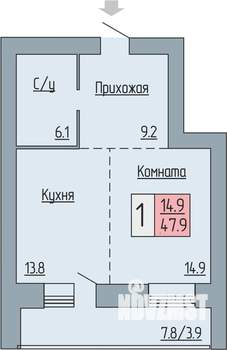 1-к квартира, строящийся дом, 48м2, 1/17 этаж