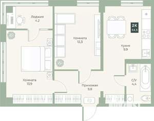 Студия квартира, вторичка, 55м2, 13/17 этаж