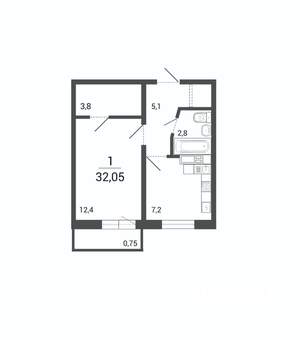 1-к квартира, строящийся дом, 32м2, 9/10 этаж