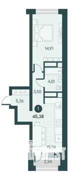 1-к квартира, вторичка, 45м2, 2/12 этаж