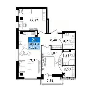 2-к квартира, вторичка, 63м2, 8/16 этаж