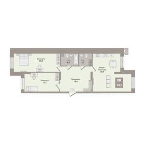 2-к квартира, вторичка, 91м2, 1/9 этаж