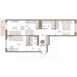 2-к квартира, вторичка, 73м2, 5/8 этаж