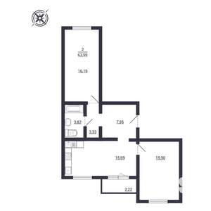 2-к квартира, строящийся дом, 64м2, 2/3 этаж