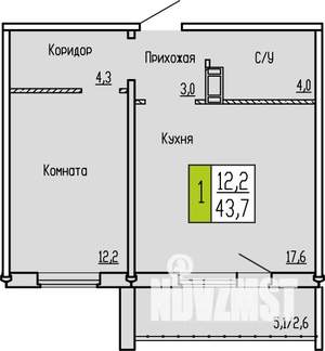 1-к квартира, строящийся дом, 44м2, 8/10 этаж