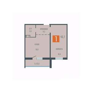 1-к квартира, вторичка, 44м2, 1/10 этаж