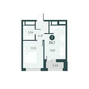 1-к квартира, сданный дом, 36м2, 10/12 этаж