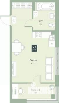 Студия квартира, вторичка, 36м2, 1/17 этаж