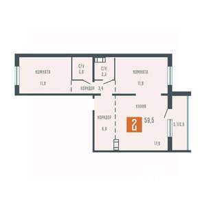 2-к квартира, вторичка, 60м2, 1/10 этаж